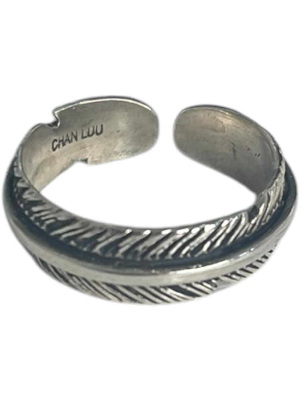 Chan Luu Carved Feather Open-Back Ring Silver
